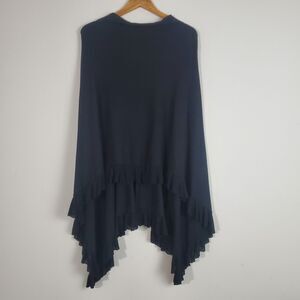 Masai Women's Poncho Sweater XL Black Knit Ruffles Copencore Minimalist Boho